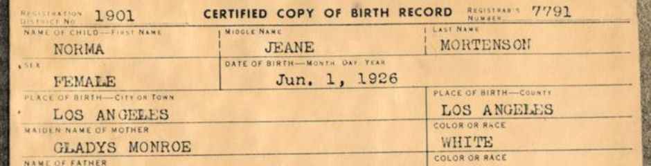 Marilyn Monroe Birth Certificate Marilyn Monroe Birth Certificate